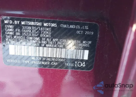 2020 Mitsubishi Mirage G4 Es from USA, damaged, VIN ML32F3FJ4LHF03602